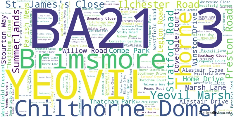 A word cloud for the BA21 3 postcode